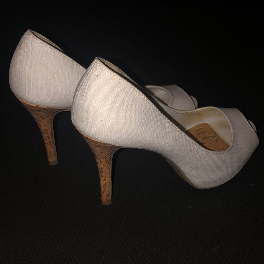 cork heel white heels
